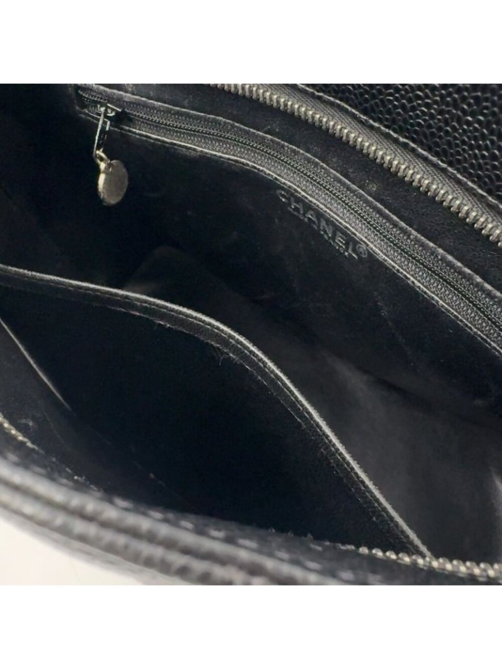 Chanel CC Logo Reprint Caviar Leather Black Tote Gold - Picture 10 of 15